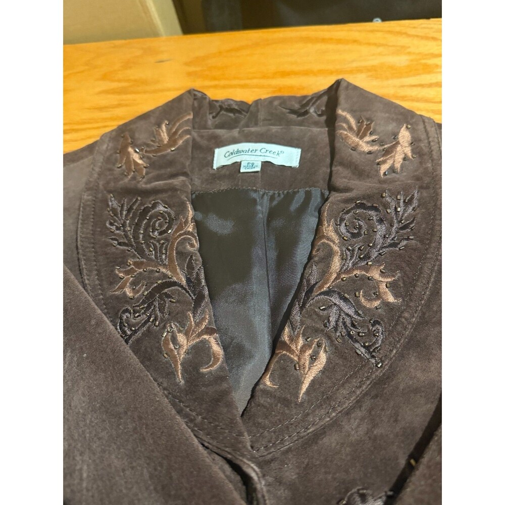 Coldwater Creek Womens Petite Small Brown Suede Embroidered Beaded Jacket PS - Picture 8 of 14